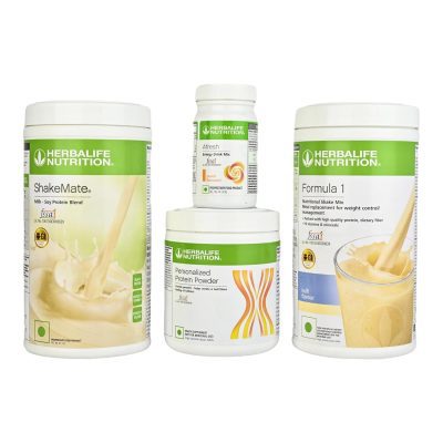 HERBALIFE Formula 1 Shake Kulfi Flavor 500g, Protein 200g, Afresh Peach 50g, Shakemate Nutrition Drink 500g (Pack of 4)